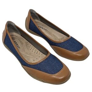 ARRAY Women Navy Tan Denim Leather Trim Slip On Ballet Flats 9.5N allday comfort